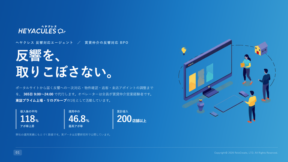 サービス資料の表紙：ヘヤクレス 反響対応エージェントのご紹介